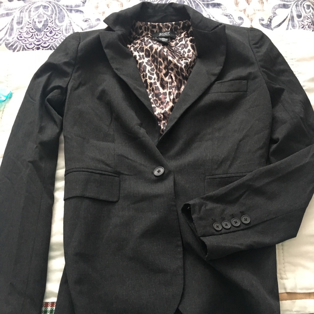 Charcoal Blazer w/ Animal Print Lining